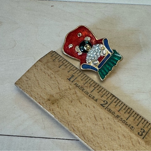 Vintage Gold Tone Metal Teddy Bear In Chair Rhinestone Enamel Brooch Pin - Picture 5 of 6
